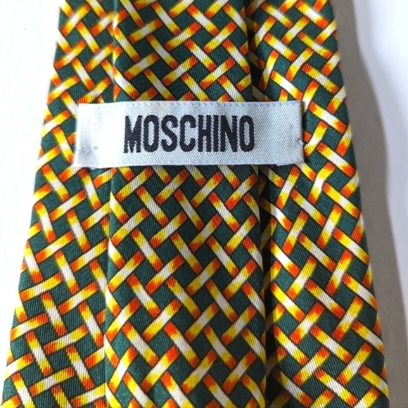 Moschino Basket-Print Smooth Weave Silk Neck Tie, Yellow Orange Green Black - Picture 6 of 6
